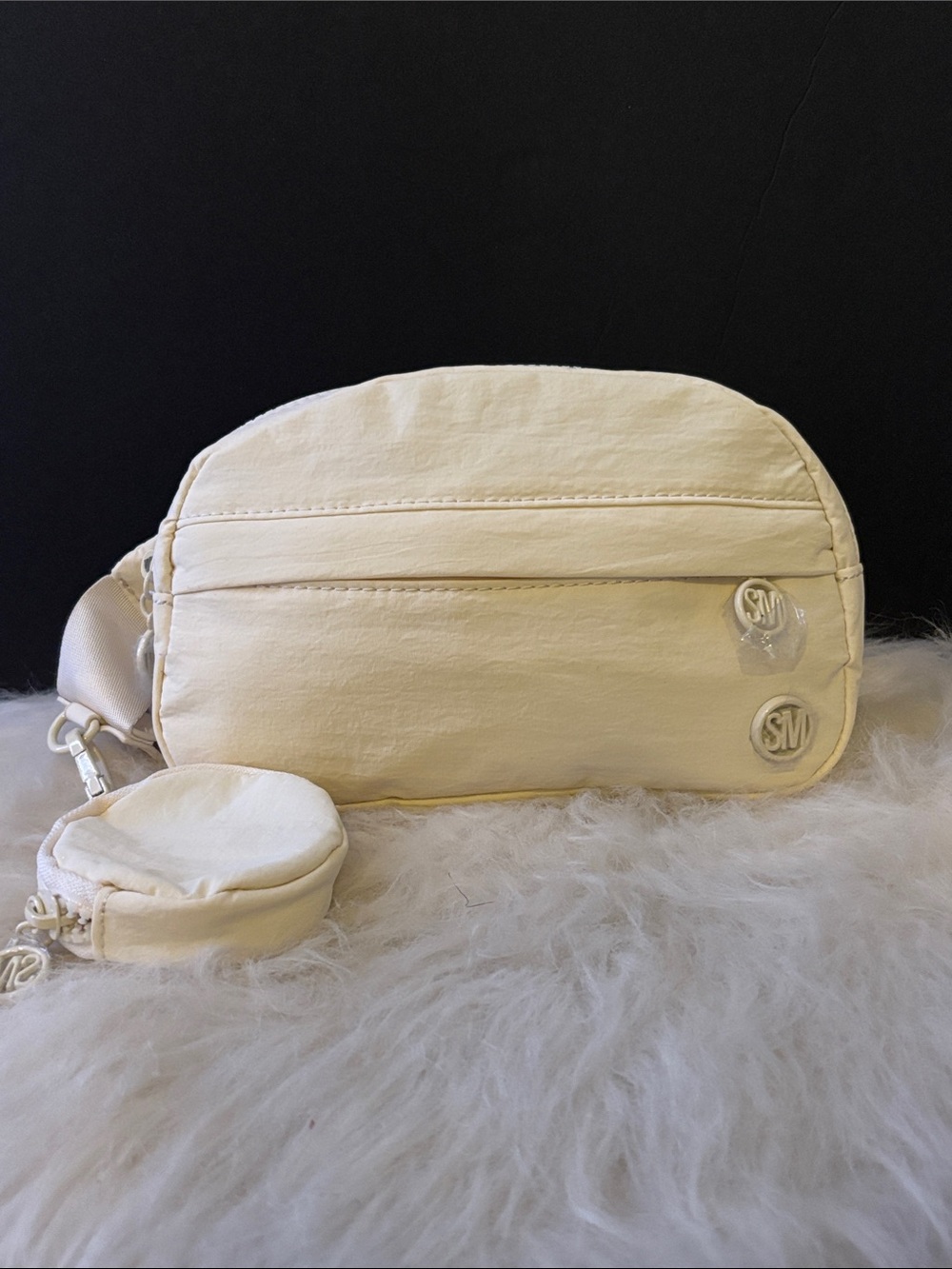 Steve Madden Cream Crossbody Belt Bag with Coin Pouch